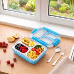Eazy Kids – Stainless Steel Lunch Box 710ml, 3 Compartment Leakproof Bento Box for Kids- Blue
