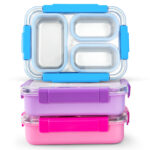 Eazy Kids – Stainless Steel Lunch Box 710ml, 3 Compartment Leakproof Bento Box for Kids- Blue