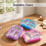 Eazy Kids – Stainless Steel Lunch Box 710ml, 3 Compartment Leakproof Bento Box for Kids- Blue