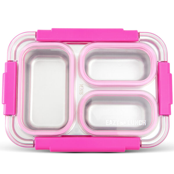 Eazy Kids – Stainless Steel Lunch Box 710ml, 3 Compartment Leakproof Bento Box for Kids- Pink