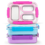 Eazy Kids – Stainless Steel Lunch Box 710ml, 3 Compartment Leakproof Bento Box for Kids- Pink