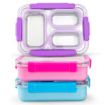 Eazy Kids – Stainless Steel Lunch Box 710ml, 3 Compartment Leakproof Bento Box for Kids- Purple
