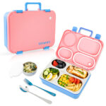 Eazy Kids – Stainless Steel Lunch Box for Kids – 800ml with 150ml Food Jar- Pink