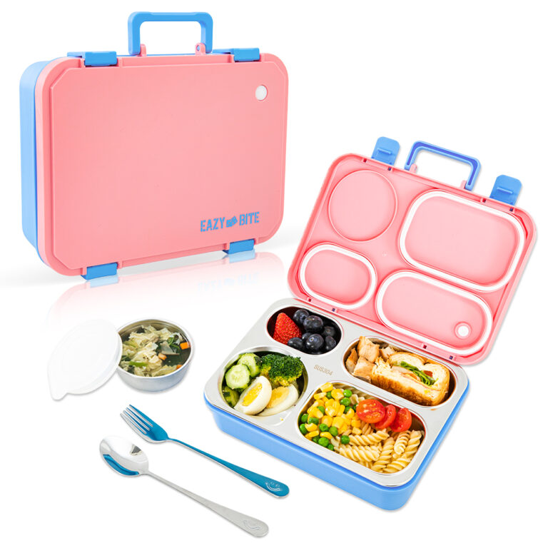 Eazy Kids - Stainless Steel Lunch Box for Kids – 800ml with 150ml Food Jar- Pink