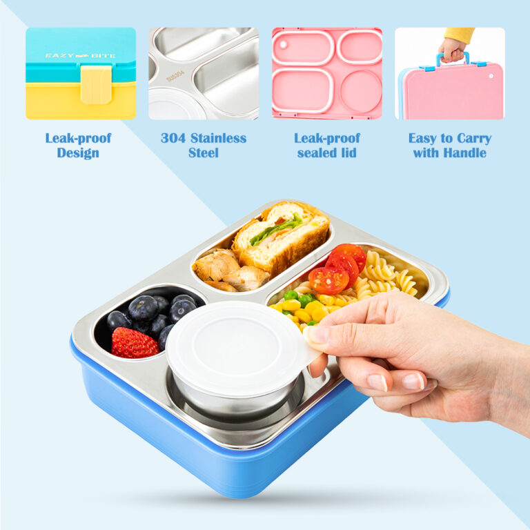 Eazy Kids - Stainless Steel Lunch Box for Kids – 800ml with 150ml Food Jar- Pink