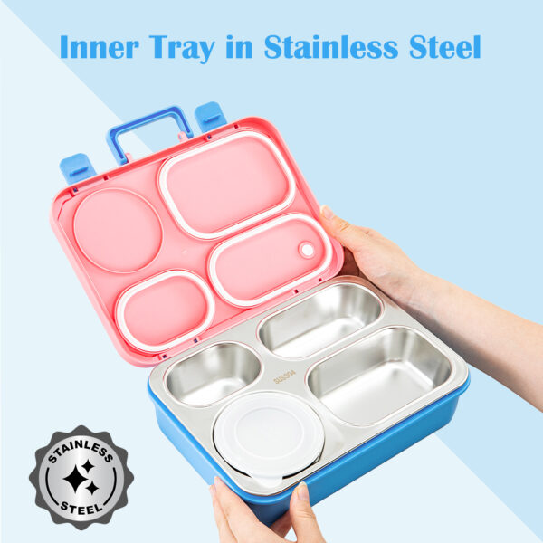 Eazy Kids – Stainless Steel Lunch Box for Kids – 800ml with 150ml Food Jar- Pink