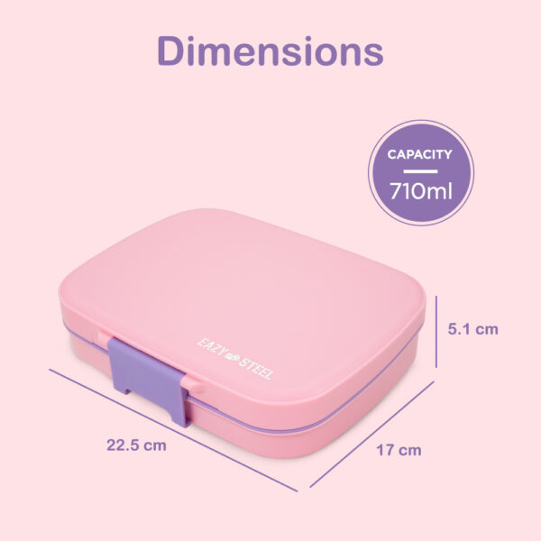 Eazy Kids – Premium Stainless Steel Lunch Box 710ml – Leakproof 3-Compartment Lunch Box for Kids, Pink