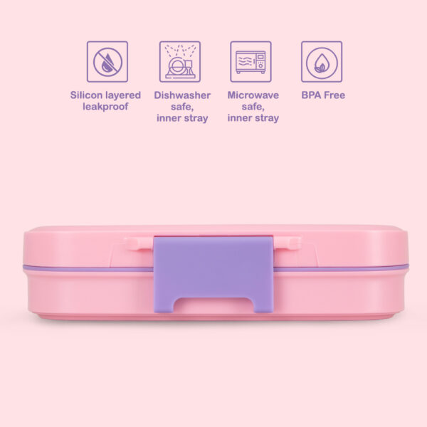 Eazy Kids – Premium Stainless Steel Lunch Box 710ml – Leakproof 3-Compartment Lunch Box for Kids, Pink