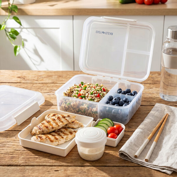 Eazy Kids 3/4/5 Compartment Convertible 1650ml Bento Lunch Box with 150ml Gravy Bowl – Grey