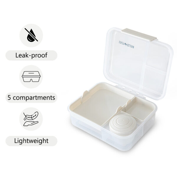 Eazy Kids 3/4/5 Compartment Convertible 1650ml Bento Lunch Box with 150ml Gravy Bowl – Grey