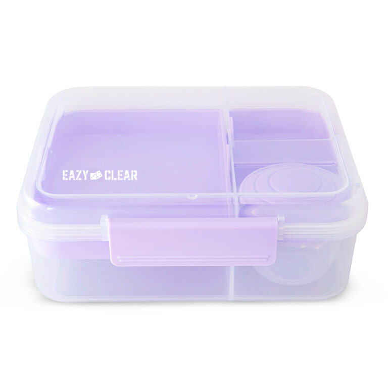 Eazy Kids - 3/4/5 Compartment Convertible 1650ml Bento Lunch Box with 150ml Gravy Bowl - Purple