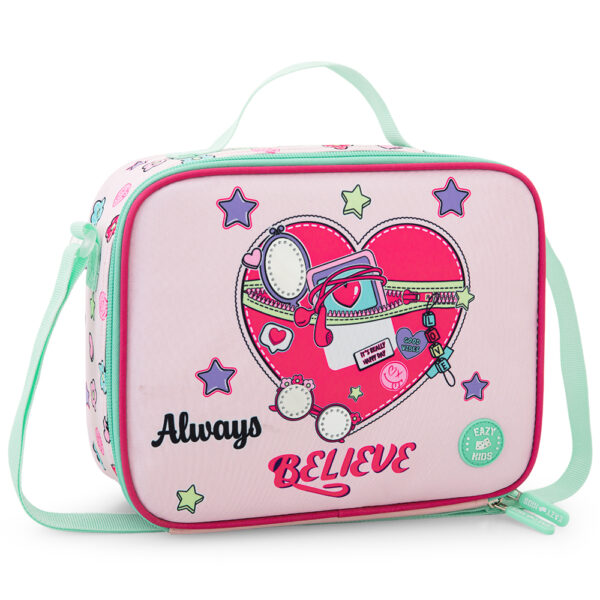 Eazy Kids – 17”School Bag Set of 3- Backpack, Lunch Bag & Pencil Case,Laptop Compartment -Always Believe – Pink