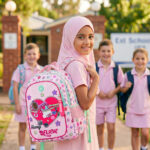 Eazy Kids – 17”School Bag Set of 3- Backpack, Lunch Bag & Pencil Case,Laptop Compartment -Always Believe – Pink