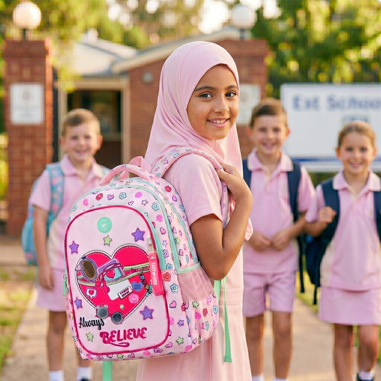Eazy Kids - 17”School Bag Set of 3- Backpack, Lunch Bag & Pencil Case,Laptop Compartment -Always Believe - Pink