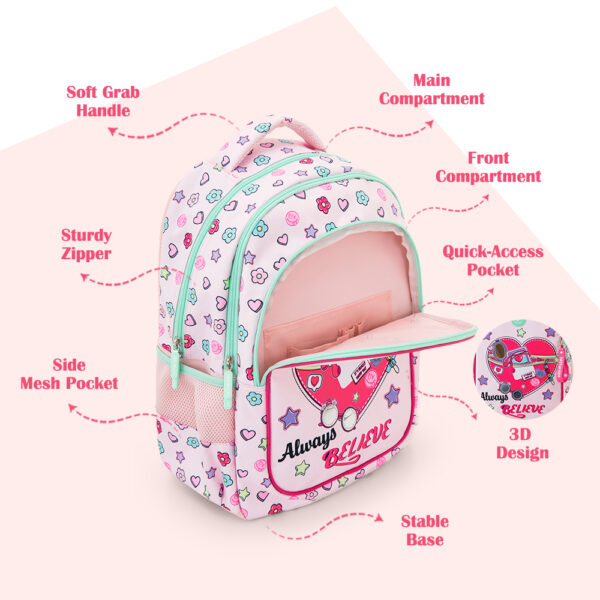 Eazy Kids – 17”School Bag Set of 3- Backpack, Lunch Bag & Pencil Case,Laptop Compartment -Always Believe – Pink