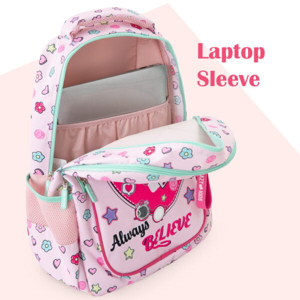 Eazy Kids – 17”School Bag Set of 3- Backpack, Lunch Bag & Pencil Case,Laptop Compartment -Always Believe – Pink
