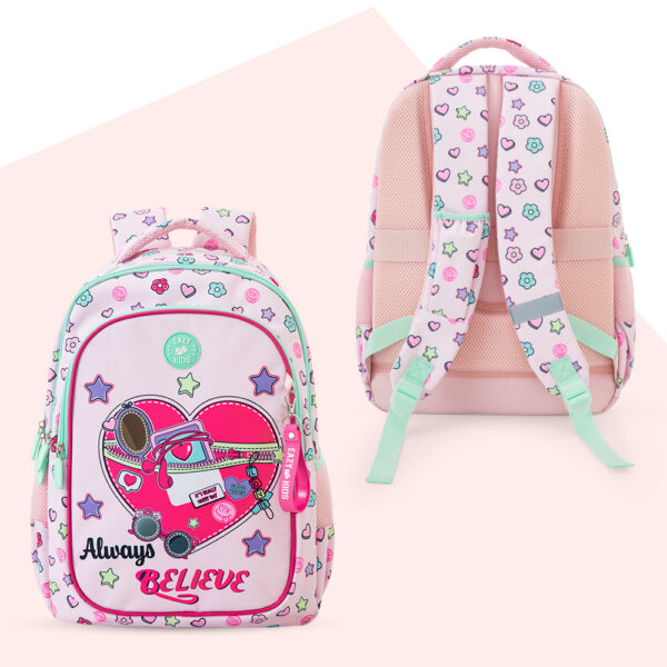 Eazy Kids – 17”School Bag Set of 3- Backpack, Lunch Bag & Pencil Case,Laptop Compartment -Always Believe – Pink