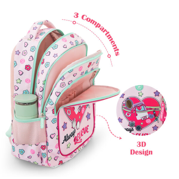 Eazy Kids – 17”School Bag Set of 3- Backpack, Lunch Bag & Pencil Case,Laptop Compartment -Always Believe – Pink