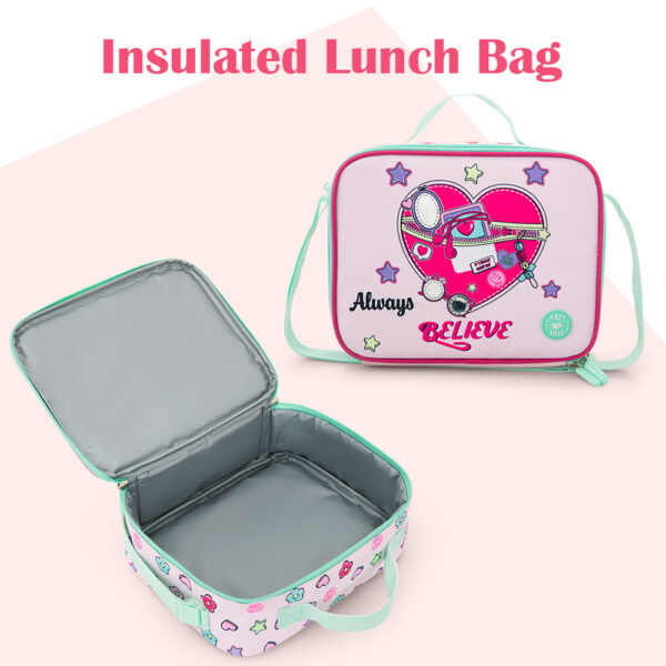 Eazy Kids – 17”School Bag Set of 3- Backpack, Lunch Bag & Pencil Case,Laptop Compartment -Always Believe – Pink