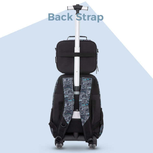 Eazy Kids – 17” 3-Piece Trolley School Backpack Set for Kids – Gaming Design with Lunch Bag & Pencil Case, Grey