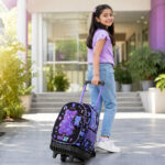 Eazy Kids – 18” Trolley School Bag Set of 4– Trolley Backpack, Lunch Bag, Pencil Case and Coin Purse w/ Laptop Compartment,Teddy Black
