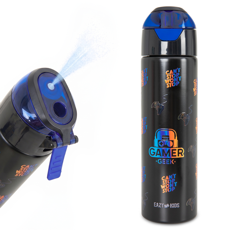 Eazy Kids - Insulated Stainless Steel Water Bottle w/Spray , Gamer 640ml Black