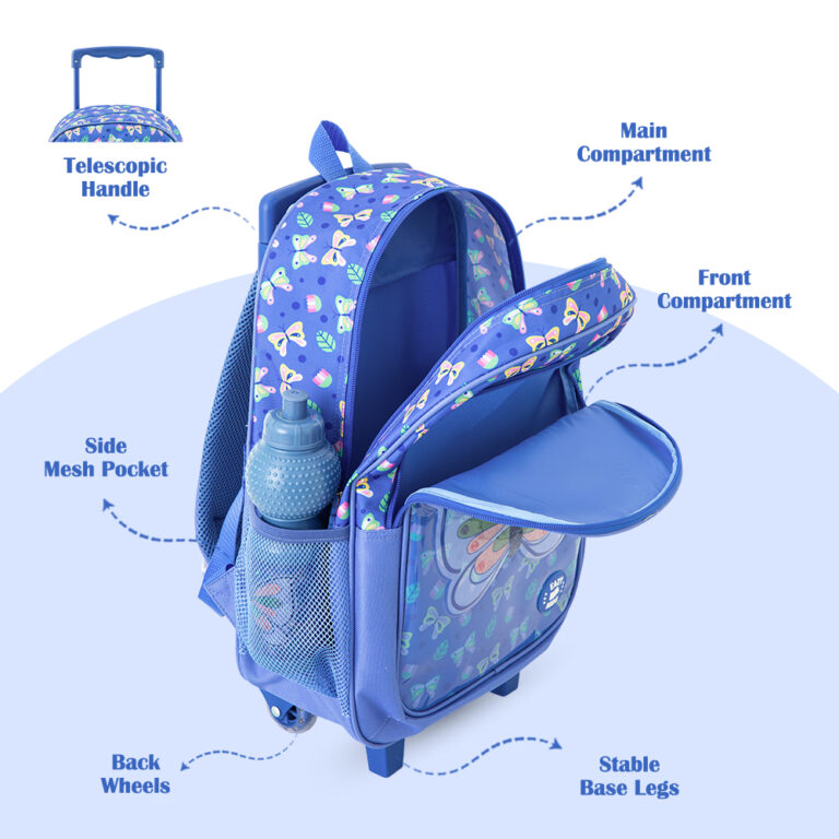 Eazy Kids  - 17” Trolley School Bag 5-in-1 with Wheels – Backpack, Lunch Bag, Water Bottle, Lunch Box & Pencil Case, Blue