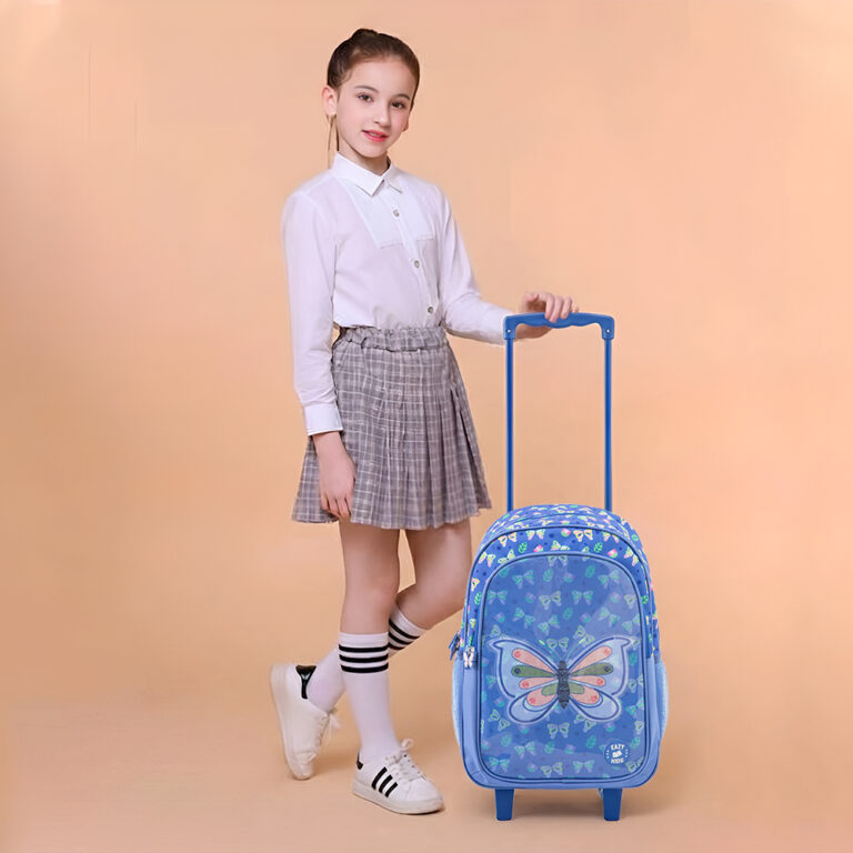 Eazy Kids  - 17” Trolley School Bag 5-in-1 with Wheels – Backpack, Lunch Bag, Water Bottle, Lunch Box & Pencil Case, Blue