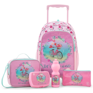 Eazy Kids – 17”School Bag Set of 3- Backpack, Lunch Bag & Pencil Case,Laptop Compartment -Always Believe – Pink