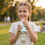 Eazy Kids – Flip Top Water Bottle 750ml – BPA Free Spout & Straw Bottle for Kids, Bicycle Mint
