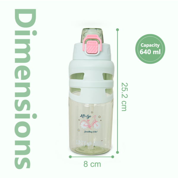 Eazy Kids – Flip Top Water Bottle 750ml – BPA Free Spout & Straw Bottle for Kids, Bicycle Mint