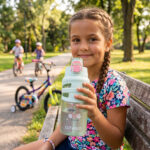 Eazy Kids – Flip Top Water Bottle 750ml – BPA Free Spout & Straw Bottle for Kids, Bicycle Mint