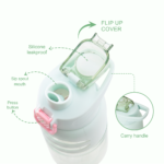 Eazy Kids – Flip Top Water Bottle 750ml – BPA Free Spout & Straw Bottle for Kids, Bicycle Mint