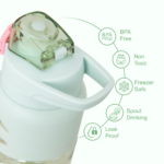 Eazy Kids – Flip Top Water Bottle 750ml – BPA Free Spout & Straw Bottle for Kids, Bicycle Mint