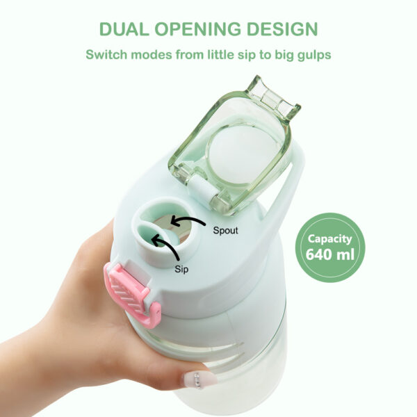 Eazy Kids – Flip Top Water Bottle 750ml – BPA Free Spout & Straw Bottle for Kids, Bicycle Mint