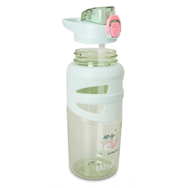 Eazy Kids – Flip Top Water Bottle 750ml – BPA Free Spout & Straw Bottle for Kids, Bicycle Mint