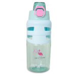 Eazy Kids – Flip Top Water Bottle 750ml – BPA Free Spout & Straw Bottle for Kids, Flamingo Aqua