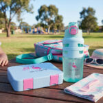 Eazy Kids – Flip Top Water Bottle 750ml – BPA Free Spout & Straw Bottle for Kids, Flamingo Aqua