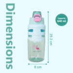 Eazy Kids – Flip Top Water Bottle 750ml – BPA Free Spout & Straw Bottle for Kids, Flamingo Aqua