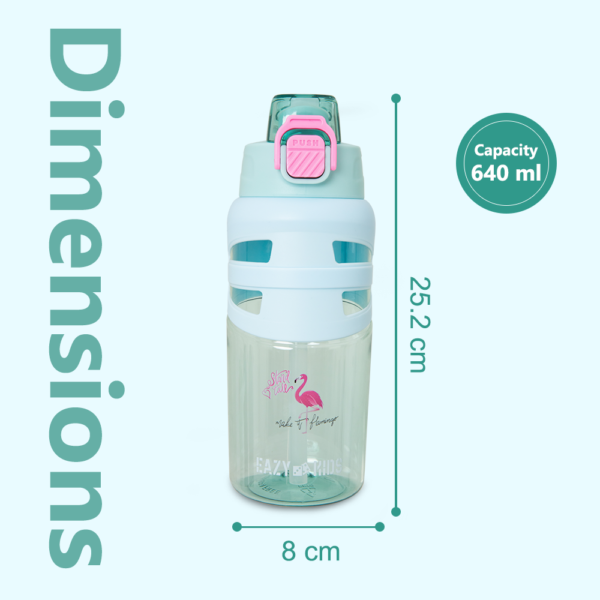 Eazy Kids – Flip Top Water Bottle 750ml – BPA Free Spout & Straw Bottle for Kids, Flamingo Aqua