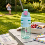Eazy Kids – Flip Top Water Bottle 750ml – BPA Free Spout & Straw Bottle for Kids, Flamingo Aqua
