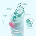 Eazy Kids – Flip Top Water Bottle 750ml – BPA Free Spout & Straw Bottle for Kids, Flamingo Aqua