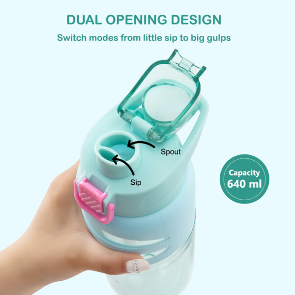 Eazy Kids – Flip Top Water Bottle 750ml – BPA Free Spout & Straw Bottle for Kids, Flamingo Aqua