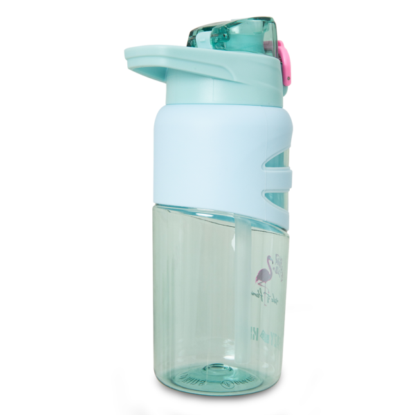 Eazy Kids – Flip Top Water Bottle 750ml – BPA Free Spout & Straw Bottle for Kids, Flamingo Aqua