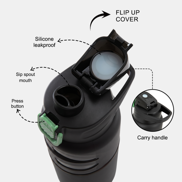 Eazy Kids - Flip Top Water Bottle 750ml – BPA Free Spout & Straw Bottle for Kids, Gamer Black