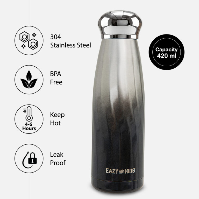 Eazy Kids - Double Walled Stainless Steel Water Bottle, 420ml Black