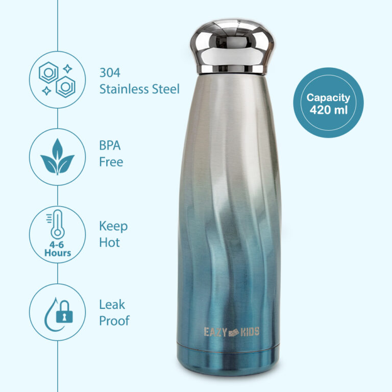 Eazy Kids - Double Walled Stainless Steel Water Bottle, 420ml Blue