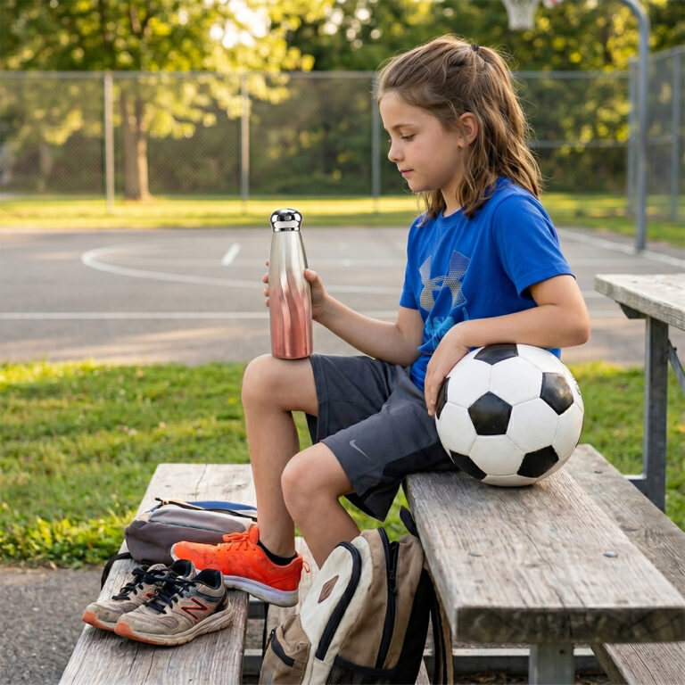 Eazy Kids -  Double Walled Stainless Steel Water Bottle, 420ml Rose Gold