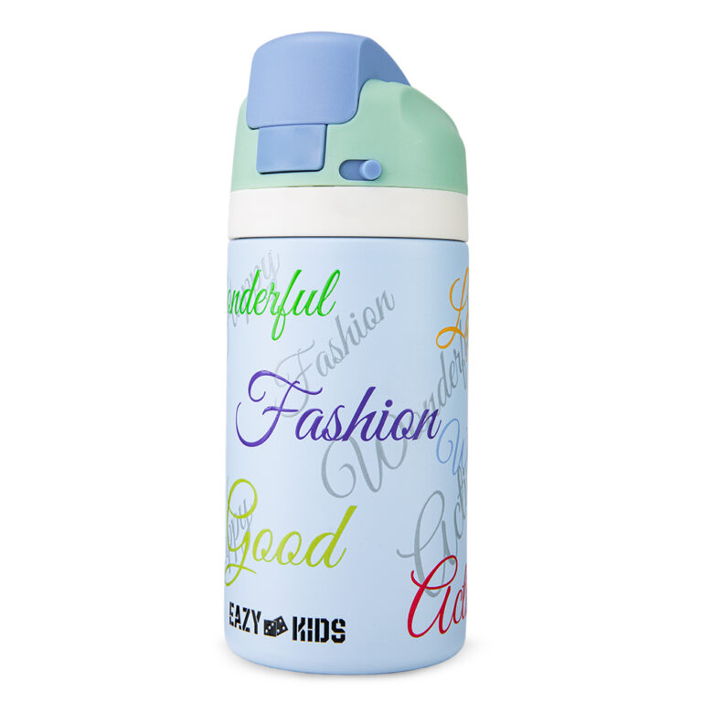 Eazy Kids Stainless Steel Water Bottle Bling w/ Straw and Spout 445 mL Success Blue