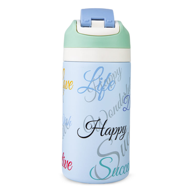 Eazy Kids Stainless Steel Water Bottle Bling w/ Straw and Spout 445 mL Success Blue